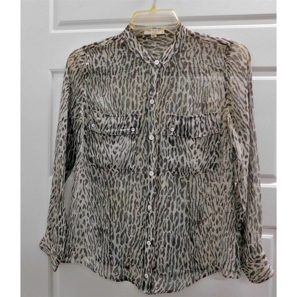 Equipment Black White Animal Print Sheer Button Down Blouse‎ sz XS